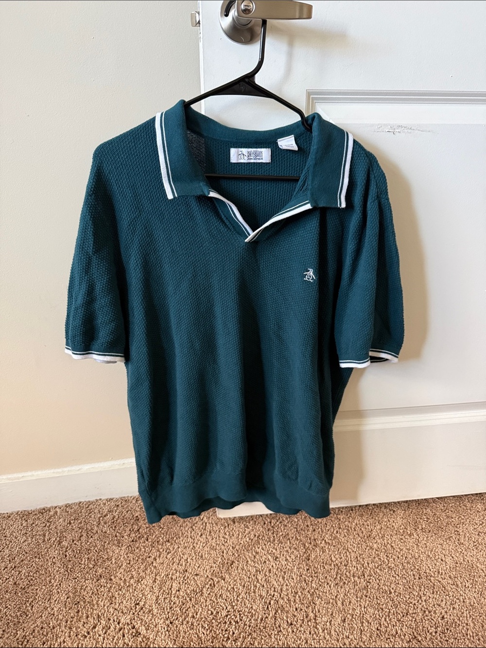 Original Penguin Teal Polo with White Stripe Trim